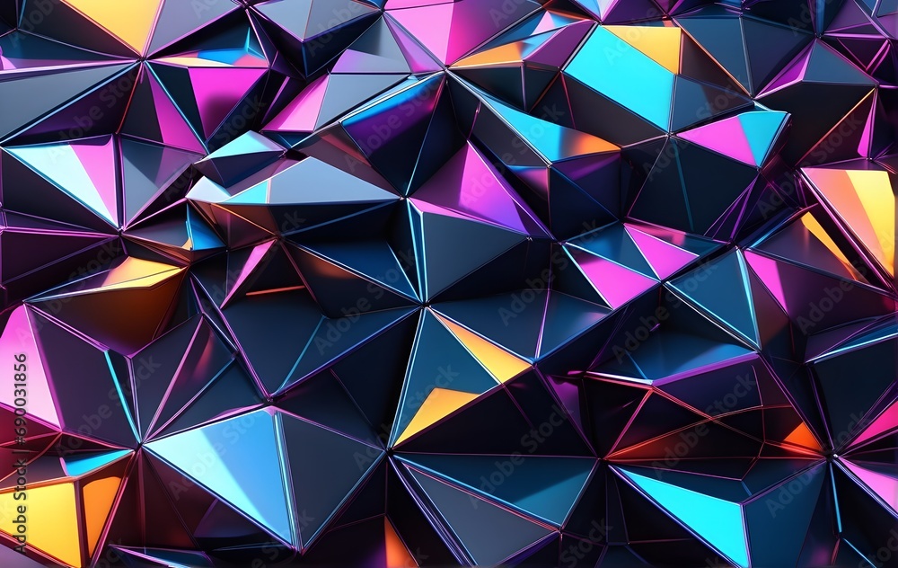 Poster 3d rendering of abstract geometric shapes in low poly style. futuristic polygonal background.