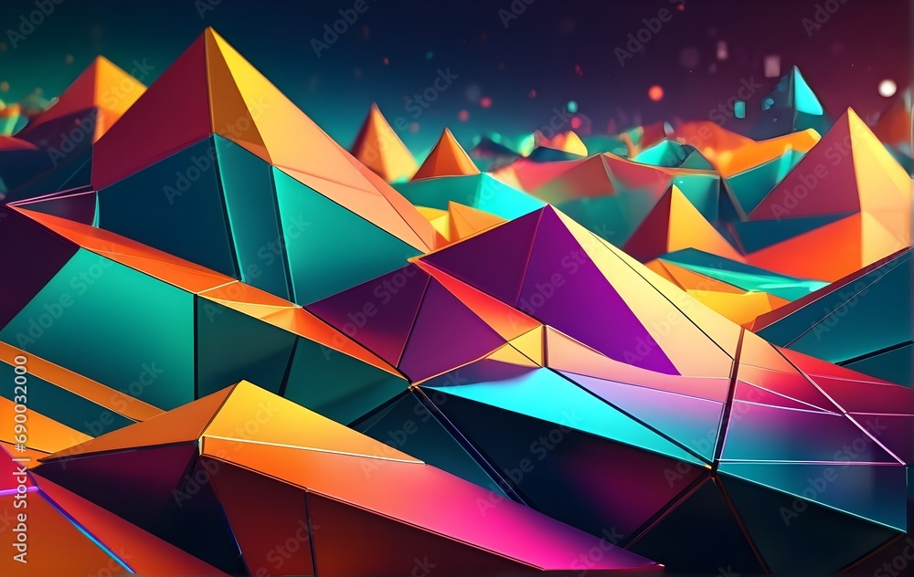 Poster 3d rendering of abstract geometric shapes in low poly style. futuristic polygonal background.
