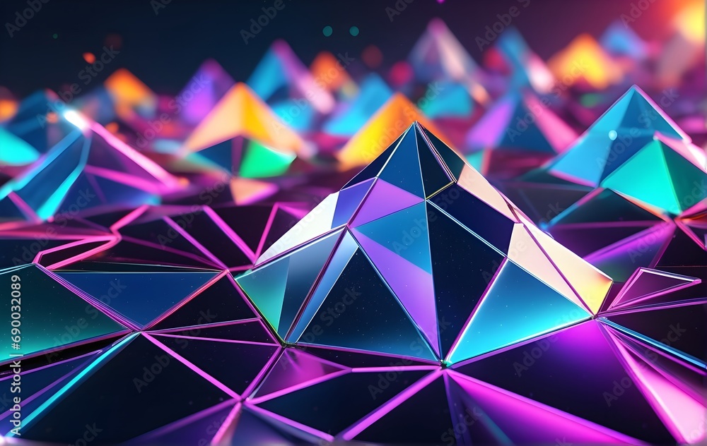 Aufkleber 3d rendering of abstract geometric shapes in low poly style. futuristic polygonal background.