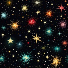 Fototapeta na wymiar A starry sky seamless pattern with colorful stars