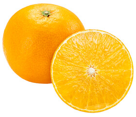 Fresh Orange fruit isolated on white background, Japanese Ehime Orange with slices on on White Background With clipping path.