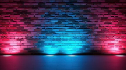 Lighting Effect red and blue on brick wall for background party happiness concept , For showing...