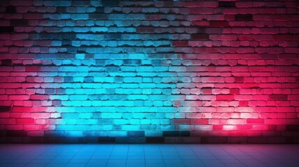 Lighting Effect red and blue on brick wall for background party happiness concept , For showing products or placing products
