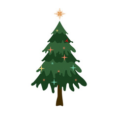 A Christmas tree in different styles. Green Christmas Trees vector illustration on white background