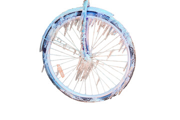 Bicycle wheel frozen, isolated on a white background