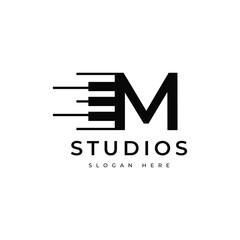 letter m piano tune rhythm musical logo design graphic vector