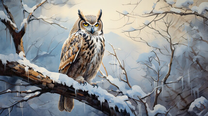 Owl in winter Ai Generative