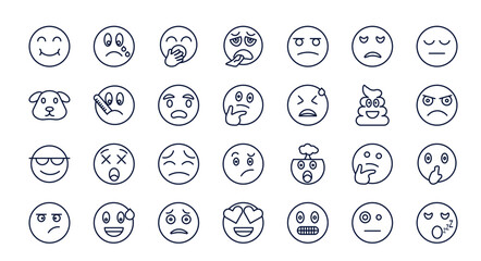 Fototapeta na wymiar outline icons set from emoji concept. editable vector such as smile emoji, cry emoji, yawning exploding head nervous sceptic sleeping icons.