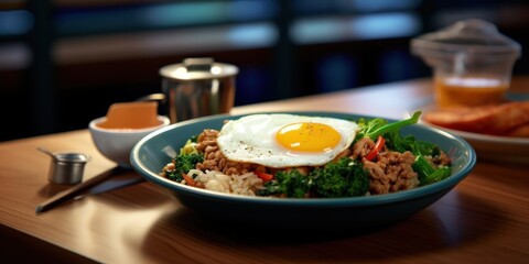 stir fried with meat, fried egg and vegetables, generative AI