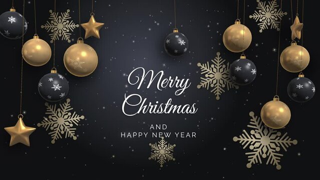 Hand drawn painting brush marry christmas and happy new year with ball star snowflake confetti gold animate background wallpapers. Loop motion graphic