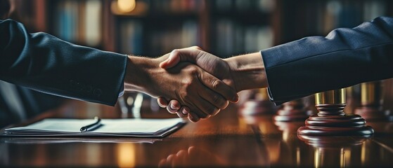 Judge and Defendant Exchanging Hands. - obrazy, fototapety, plakaty