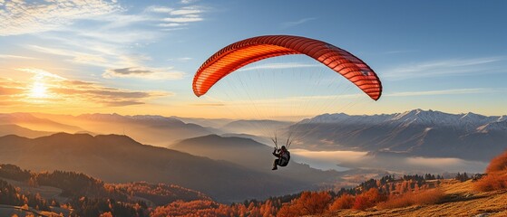 Man falling through a parachute in a clear blue sky.