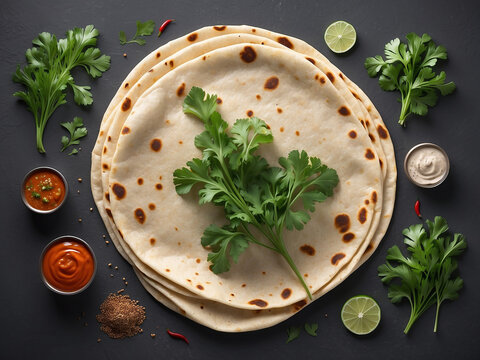 Indian Traditional Cuisine Chapati The Phooli ( Air filled) Roti, Fulka, Indian Bread, Flatbread, Whole Wheat Flat Bread, Chapathi