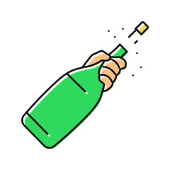 hand champagne bottle cork color icon vector. hand champagne bottle cork sign. isolated symbol illustration