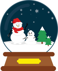 Christmas Snowglobe With Snowman Illustration
