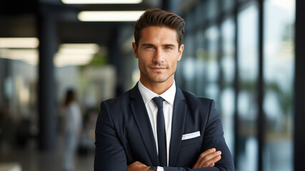 Naklejka premium Professional man standing with his arms crossed. Business and corporate themes.