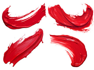 red paint brushstroke set isolated on transparent background - Design element PNG cutout collection - obrazy, fototapety, plakaty