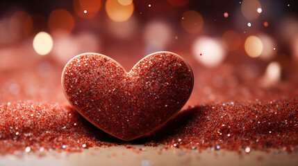 Obraz premium Sprinkled Shining Sand Pink Heart For Love With Glowing Background Happy Valentines Day_AI