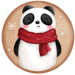 Watercolor cute christmas gingerbread cookie clipart.Cookie with cute panda in red scarf illustration. © Kisby 