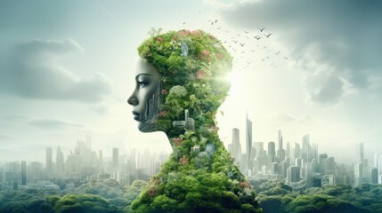 Sustainable environment concept. human with natural ecosystem city  - obrazy, fototapety, plakaty