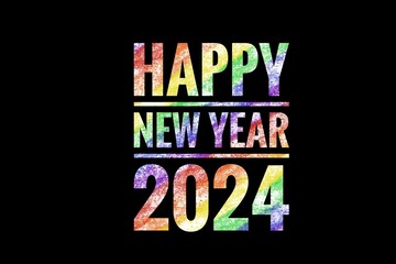 Naklejka na ściany i meble Happy New Year 2024 greeting card, decorated rainbow colors , black background. Concept, greeting card for welcoming the new year 2024. Symbol of LGBT community celebration around the world