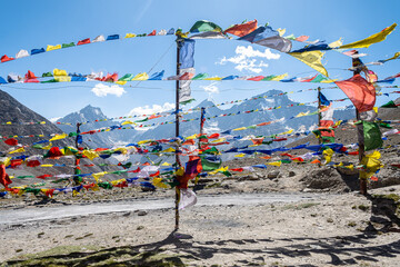 prayer flags in a buddhist stupa area