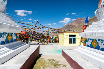 prayer flags in a buddhist stupa area