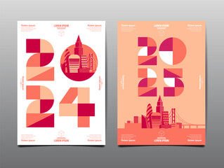 template layout design 2024, 2025, typography,  cover book., peach color tone.