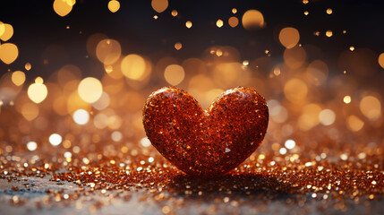 Sprinkled Shining  Sand Heart For Love With Glowing Background Happy Valentines Day_AI