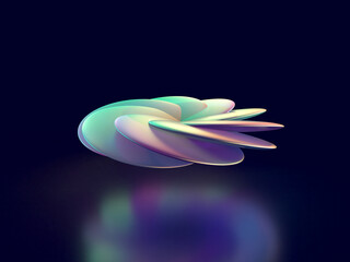 虹色に輝くクリスタルガラスの花の3Dイラストレーション