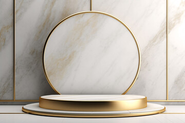 3D Gold and White Marble Display Podium in Luxury Room