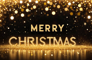Merry Christmas background. Christmas Concept, Christmas Shiny - Lights And Stars Falling On Golden Glitter
