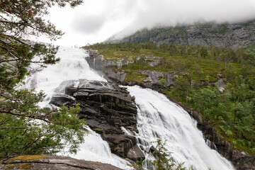 Hiking path to the waterfalls in Kinsarvik, norway