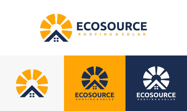 eco source logo illustration design. combination of roofing and solar symbol. simple logo environmentally friendly source