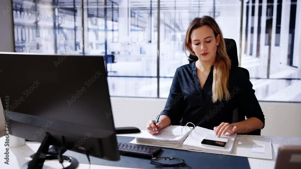 Aufkleber Accountant Using E Invoice Software At Computer