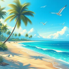 Fototapeta na wymiar tree on the beach. beach with palm trees. beach with palm trees and sun. beautiful beach scene