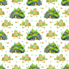 seamless pattern of small forest houses on a white background