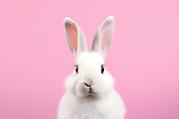 Obraz premium white rabbit isolated on pink background