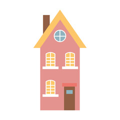 Cute pastel scandinavian house. Dutch canal home. Traditional architecture of Netherlands, Belgium and Amsterdam. Hand drawn vector illustration isolated on white background.