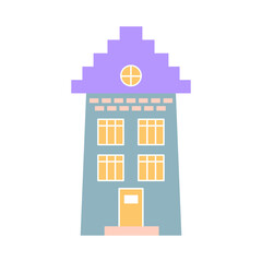 Fototapeta premium Cute pastel scandinavian house. Dutch canal home. Traditional architecture of Netherlands, Belgium and Amsterdam. Hand drawn vector illustration isolated on white background.