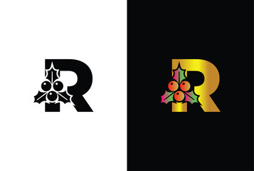 Letter R with Christmas Logo. typography element for Christmas, new year and winter holiday design.