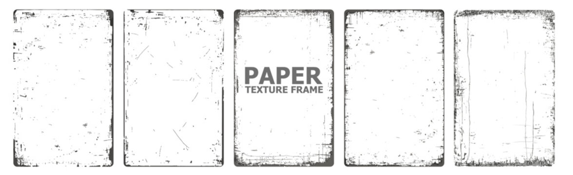Set of Grunge Paper Texture Frames for Backgrounds and Scrapbooking Design Elements. Vintage grunge paper texture. Old worn overlay distressed background. Vector illustration