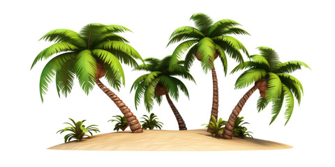 3d cartoon clipart palm tree on the beach isolated on white and transparent background - obrazy, fototapety, plakaty