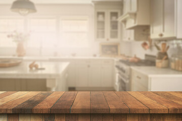 empty table kitchen and sunlight, blurred background