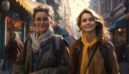 Fototapeta premium Two business people walking down the street