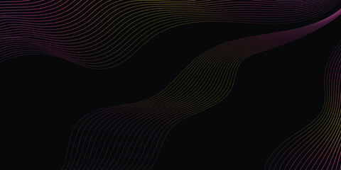 Black abstract background and pink and  yellow line wave 