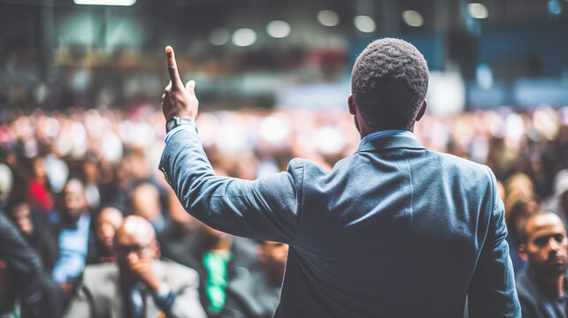 Leadership and power of conversation concepts with leader person talking and crowd of people teams.convince mindset and cooperation of organization group.business development