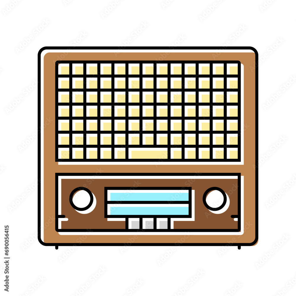 Poster microphone character retro music color icon vector. microphone character retro music sign. isolated 