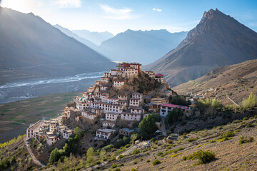 views of kee monastery in spiti valley, india - obrazy, fototapety, plakaty