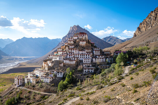 views of kee monastery in spiti valley, india